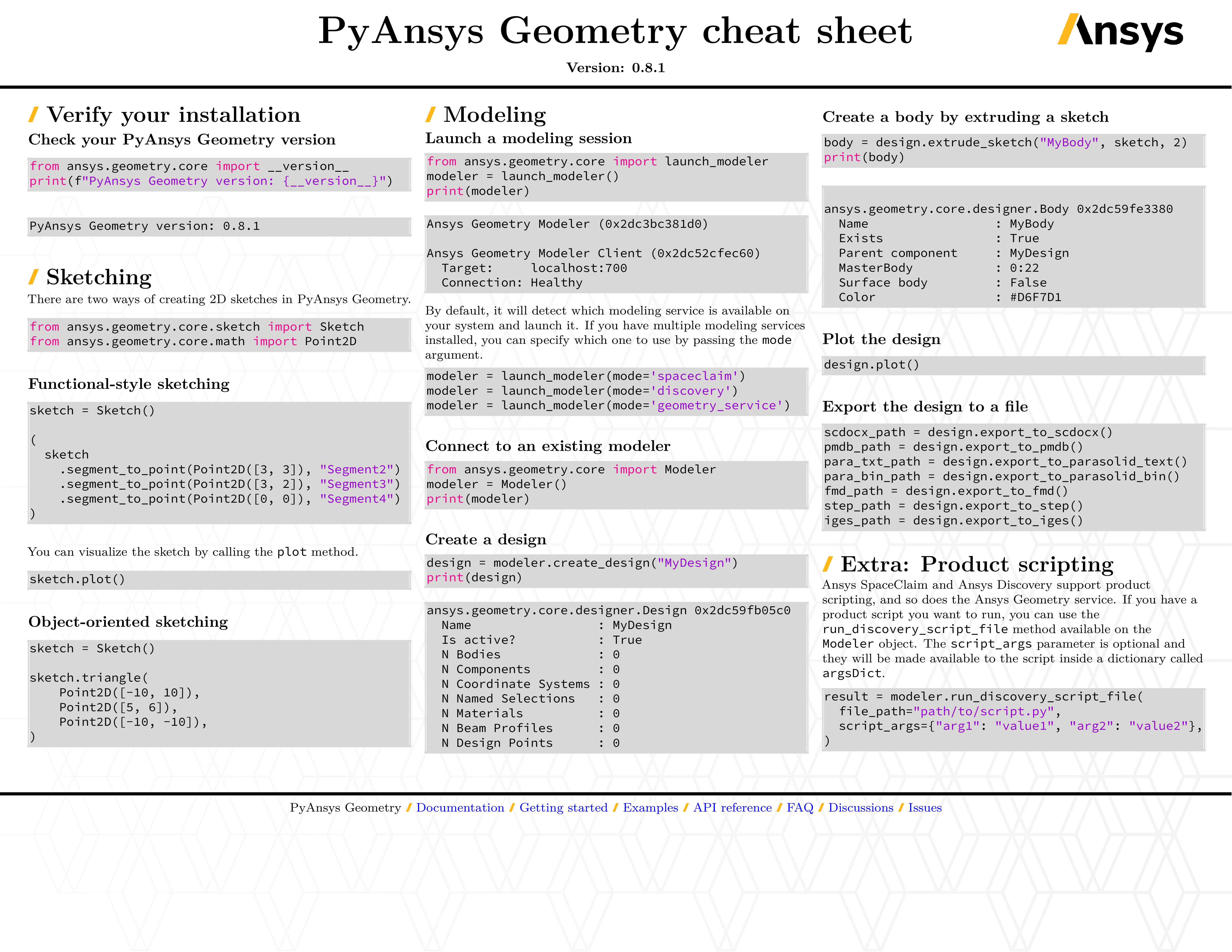 PyAnsys Geometry cheat sheet