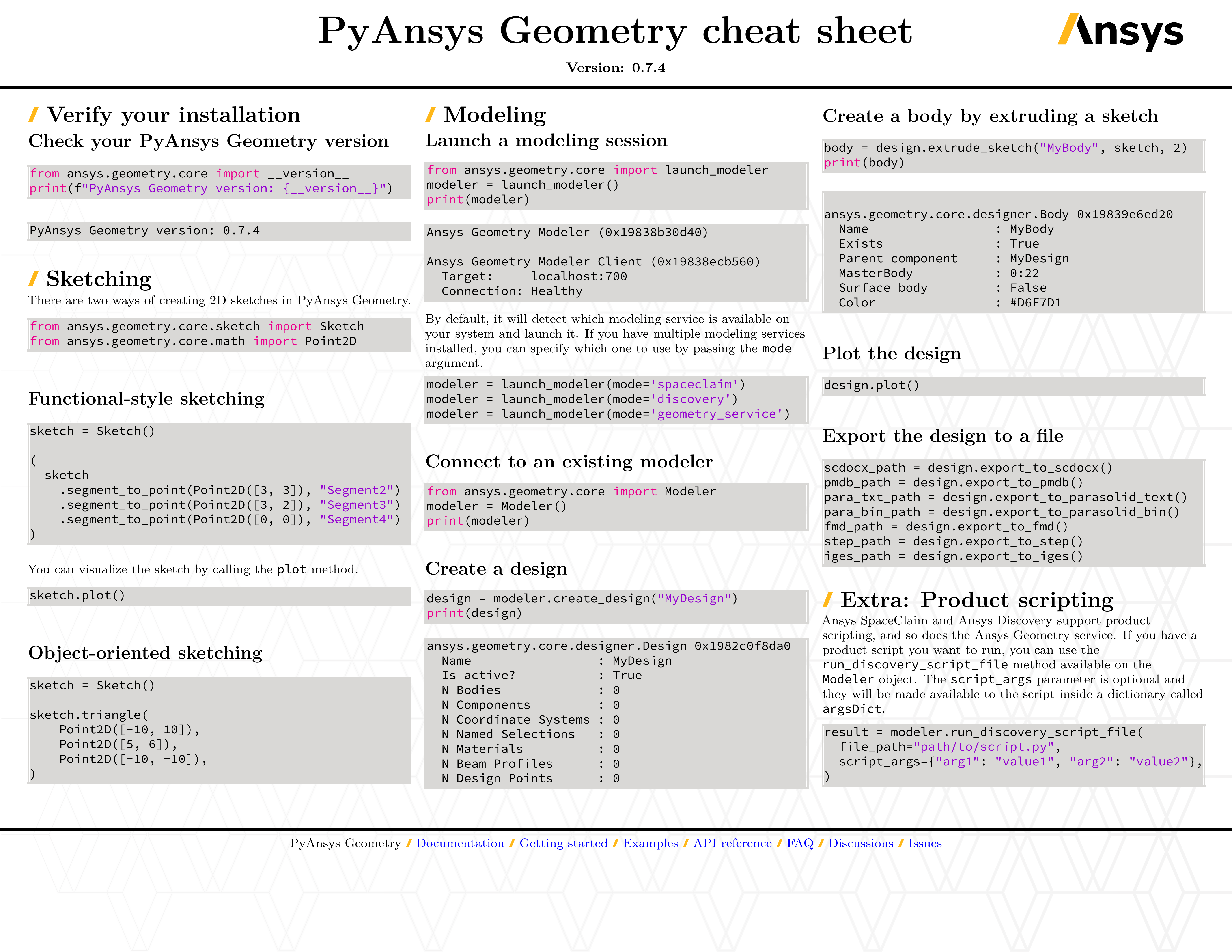 PyAnsys Geometry cheat sheet